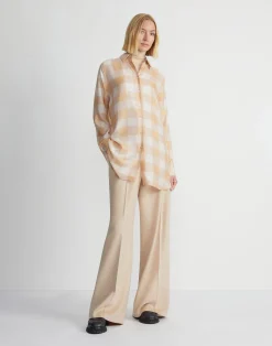 Painted Gingham Print Silk Habutai Oversized Blouse
