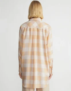 Painted Gingham Print Silk Habutai Oversized Blouse
