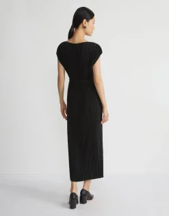 Recycled Poly Satin Plissé Dolman Dress