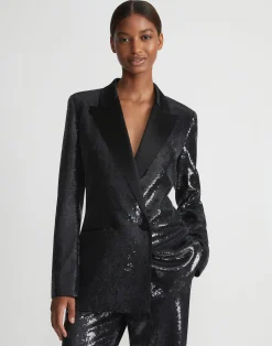 Sequin Chiffon Double Breasted Blazer