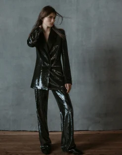 Sequin Chiffon Double Breasted Blazer