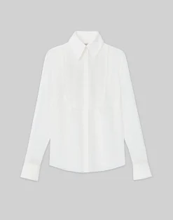 Silk Georgette Pintuck Bib Blouse
