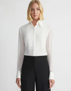 Silk Georgette Pintuck Bib Blouse