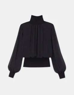 Silk Georgette Turtleneck Blouse