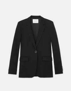 Stretch Virgin Wool Single Button Blazer