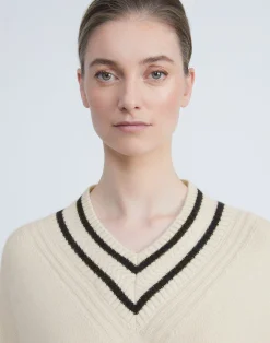 Stripe Cashmere V-Neck Sweater