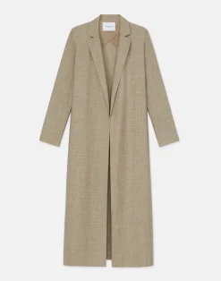 Virgin Wool Silk-Linen Open Front Duster