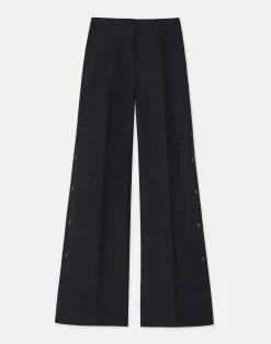 Viscose-Linen Twill Thames Button Wide Leg Pant