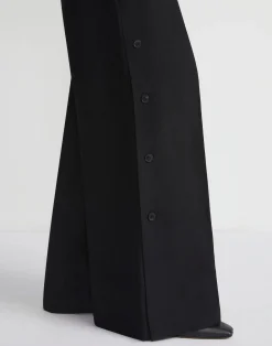 Viscose-Linen Twill Thames Button Wide Leg Pant