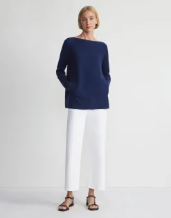 Wool-Cashmere Link Stitch Bateau Neck Sweater