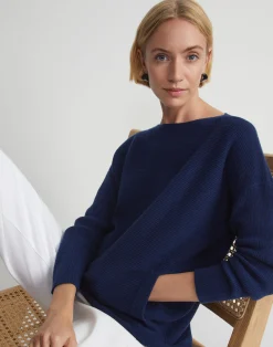 Wool-Cashmere Link Stitch Bateau Neck Sweater