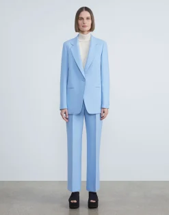 Wool-Silk Crepe Gates Flared Ankle Pant