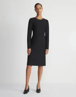 Wool-Silk Crepe Long Sleeve Sheath Dress