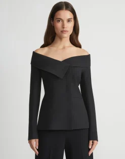 Wool-Silk Crepe Portrait Collar Jacket
