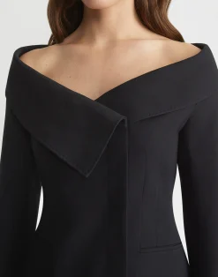 Wool-Silk Crepe Portrait Collar Jacket