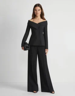 Wool-Silk Crepe Portrait Collar Jacket