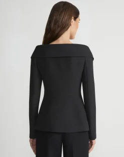 Wool-Silk Crepe Portrait Collar Jacket