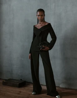 Wool-Silk Crepe Portrait Collar Jacket