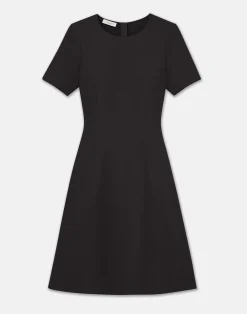 Wool-Silk Crepe Short Sleeve Dress
